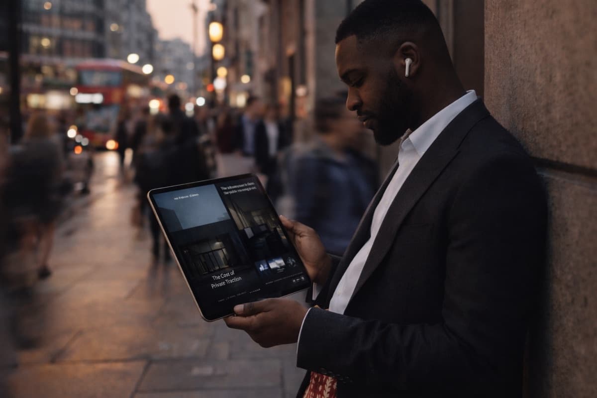 Professional reading Latazin corporate insights on a tablet