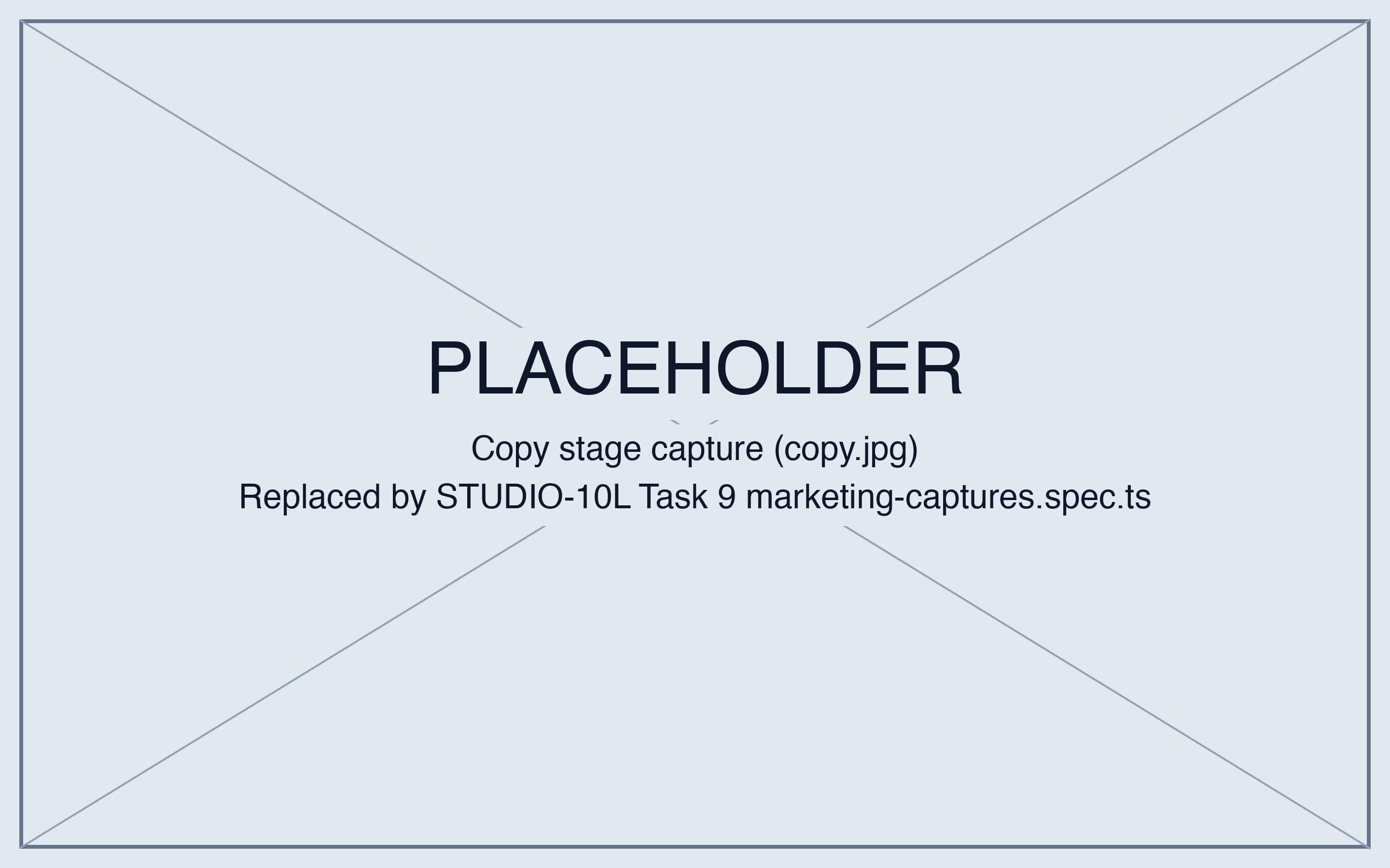 Studio's copy stage for a piece, with its approved text